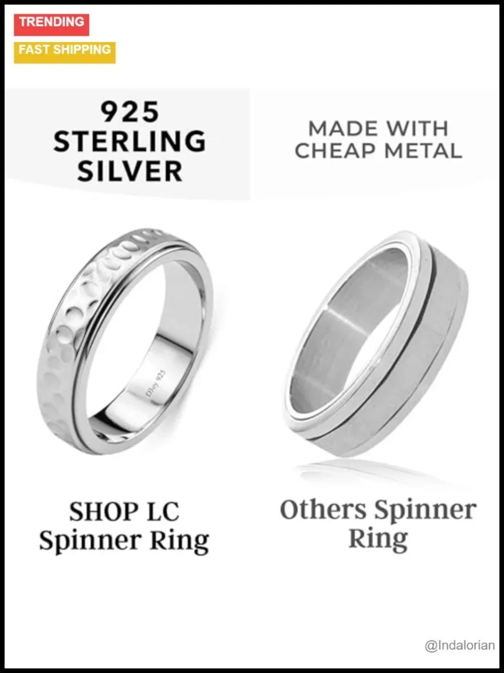 925 Sterling Silver Spinner Fidget Anxiety Ring for Women Men